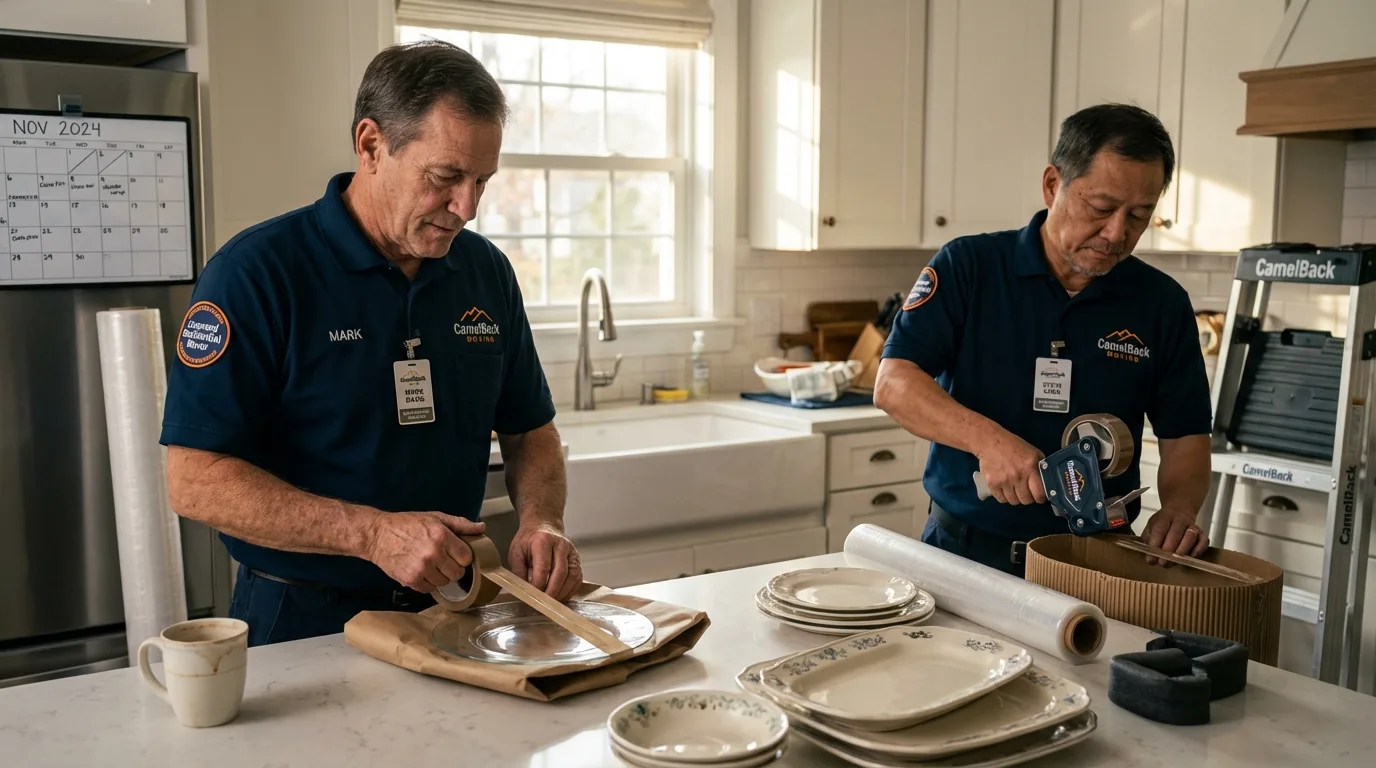 Professional crew packing kitchen dishware in Grand Blanc, MI